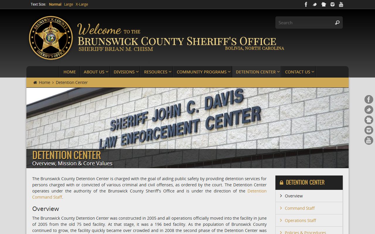 Brunswick County Detention Center inmate lookup facility overview