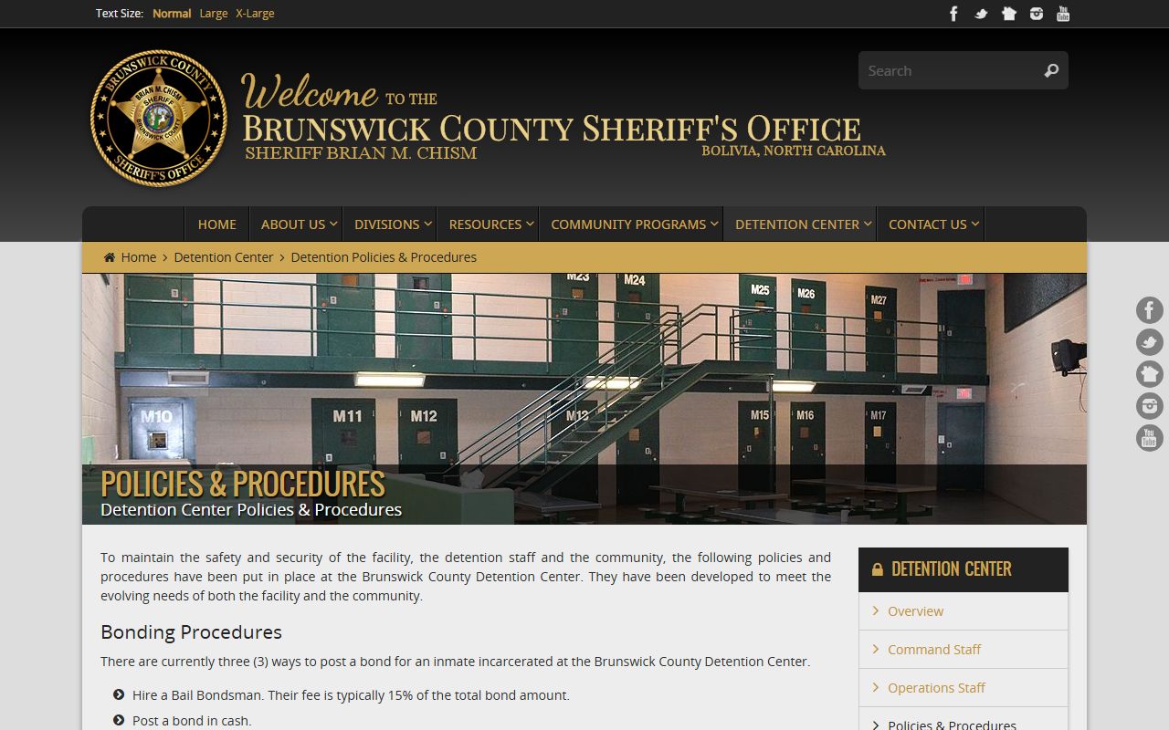 Brunswick County Detention Center bond policy information