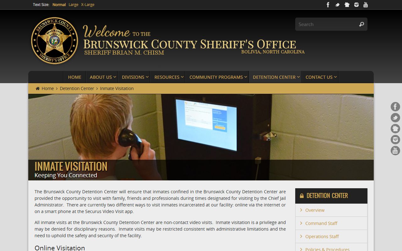 Brunswick County Detention Center inmate visitation rules