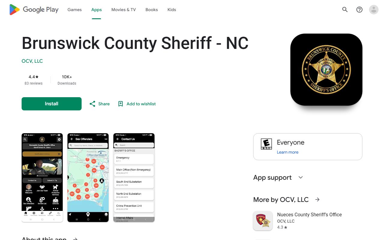 Brunswick County inmate records sheriff mobile app listing