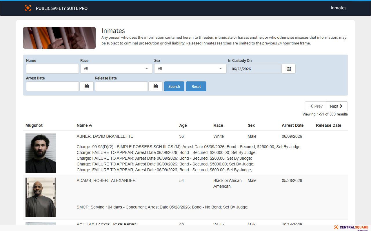Brunswick County inmate population Zuercher jail roster search fields